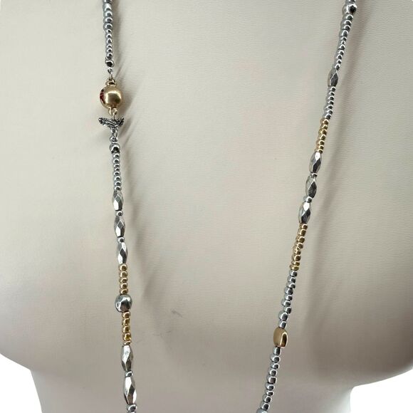 J. Jill Beaded Necklace Pomegranate Pearl Pear Charm Long Silver Gold Tone Boho - Picture 5 of 13